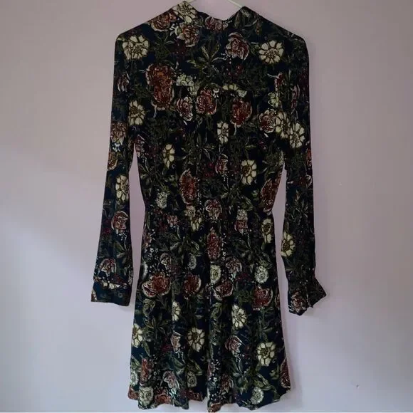 Angie Midi Dress M Navy Floral Blouson Long Sleeve Button - Picture 6 of 9